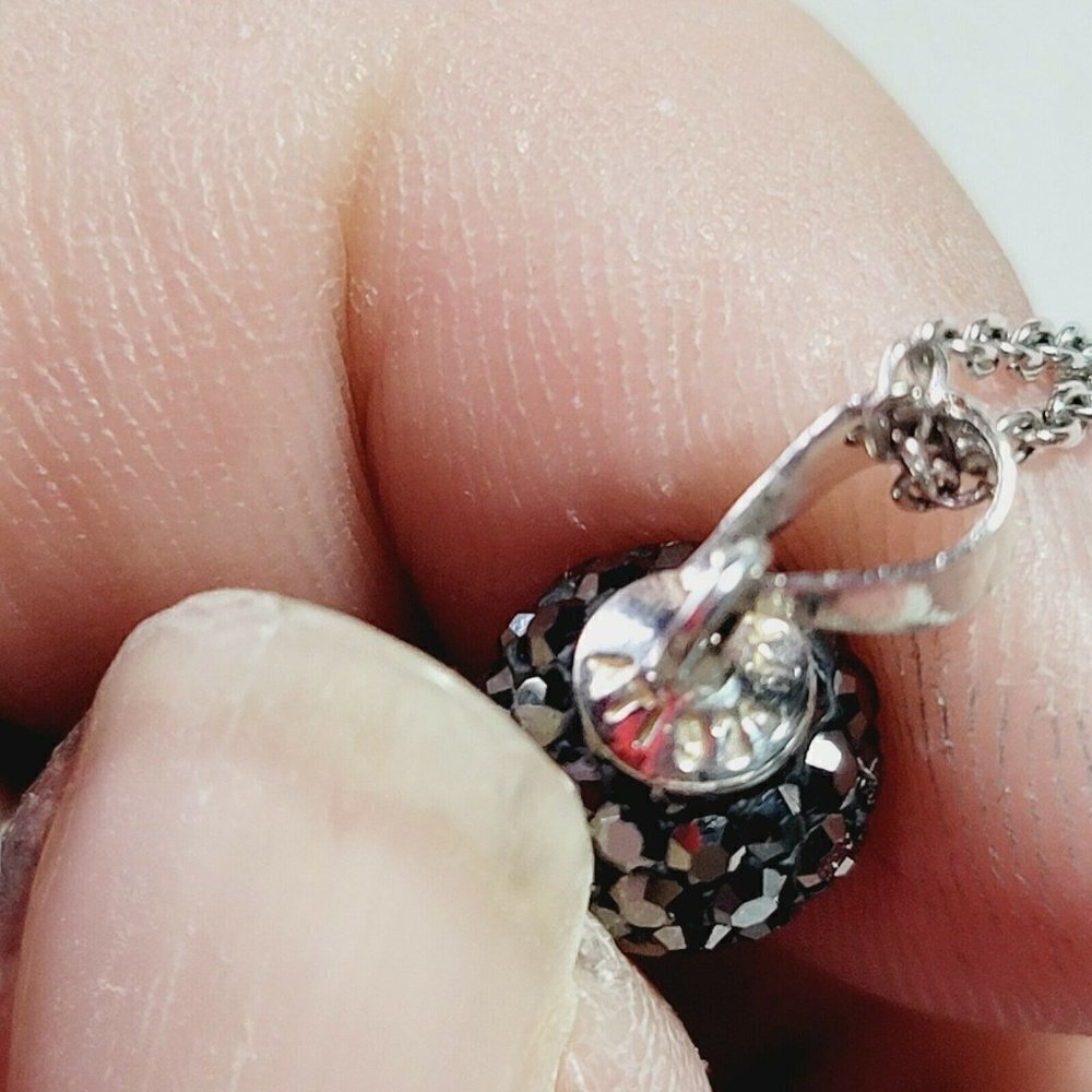 ATI 925 Indonesia Signed Sterling Silver Necklace Gunmetal Shambala Crystal Ball - Picture 5 of 11